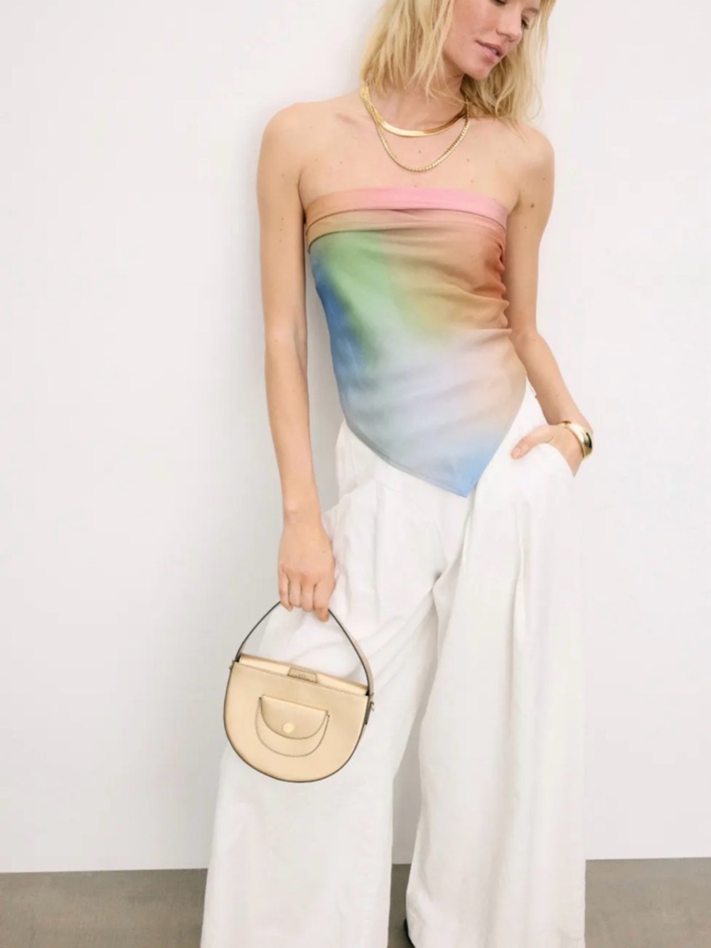 Untitled In Motion Poma handkerchief tube strapless Pastel Rainbow Scarf Top